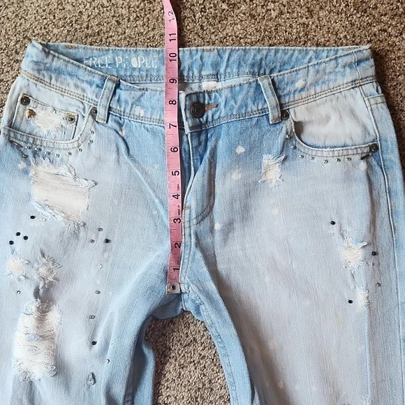 Free People | Distressed & Bedazzeled Light Blue Jeans - Picture 8 of 14